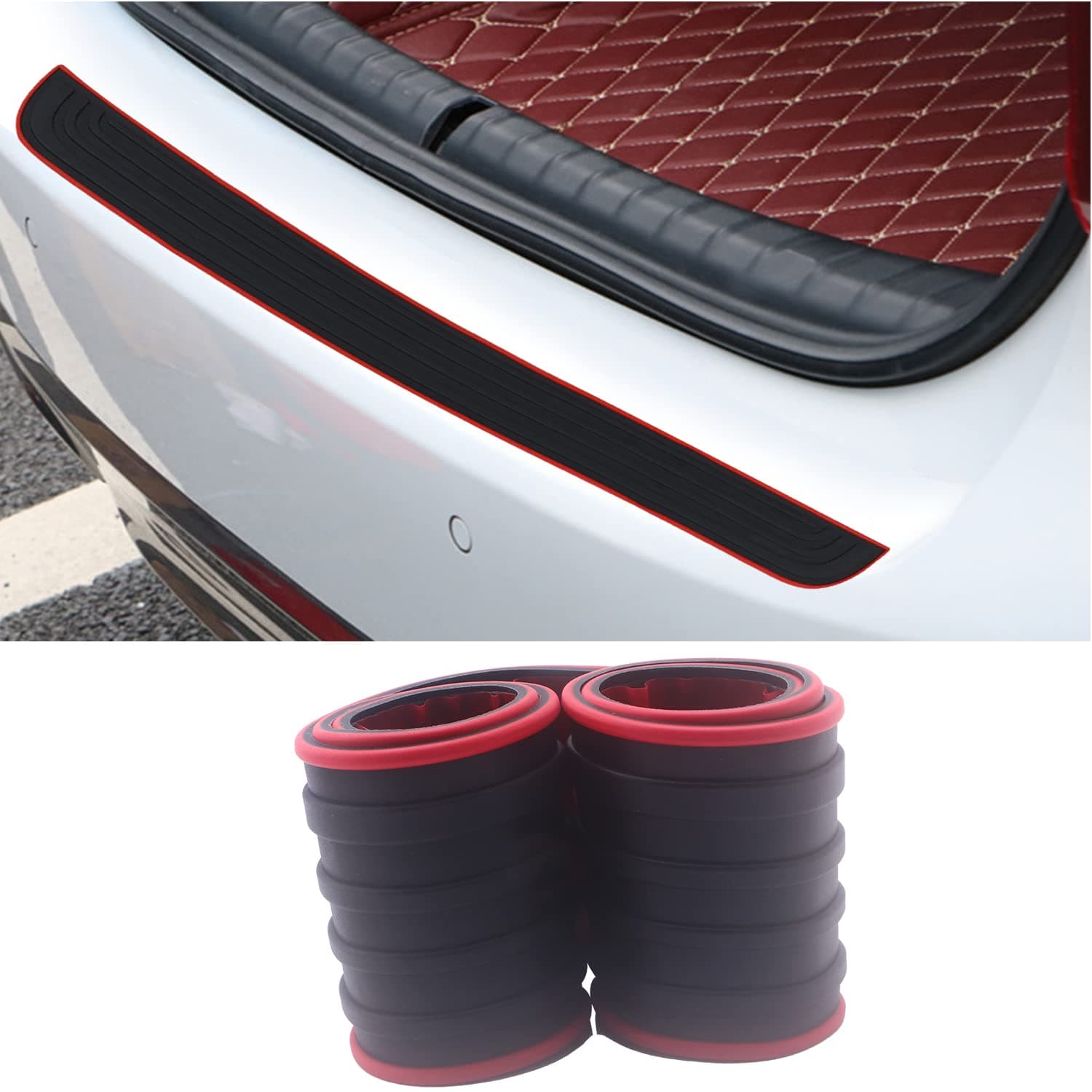 EverBrightt Trunk Rubber Protection Strip Car Rear Bumper Protector Cover with 3M Tape Black + Red Set of 1