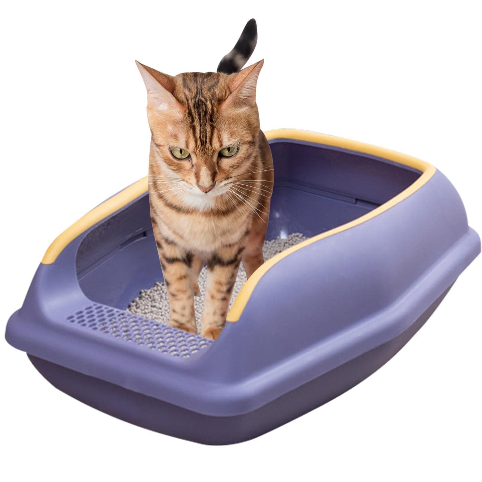 High Sided Litter Box, Semi-enclosed High Side Sifting Litter Box, Secure and Odor Litter Box, Removable Travel Litter Tray, Easy to Clean Litter Pan Eastuy