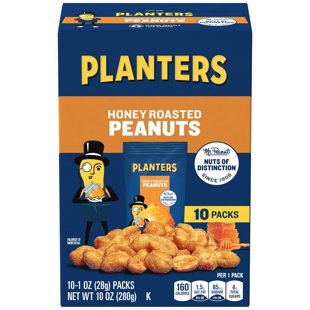 Honey Roasted Peanuts, 10 ct Box, 1 oz Packs, Pack of 6