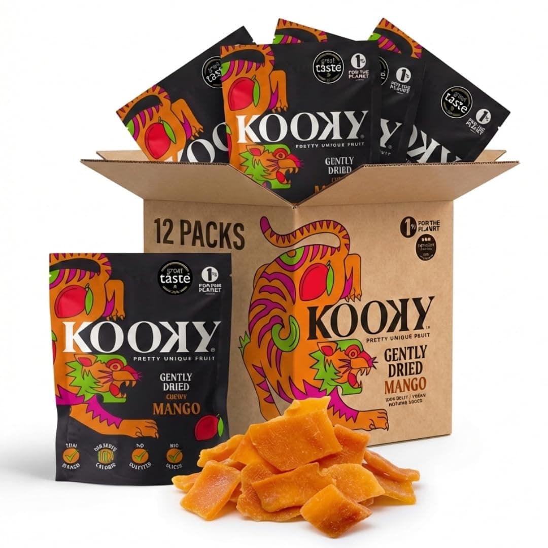 Kooky Gently Dried Mango | Dried Tropical Fruit Snacks for Kids and Adults | Food on The Go | Healthy Snack | 25g Pouch | Pack of 12