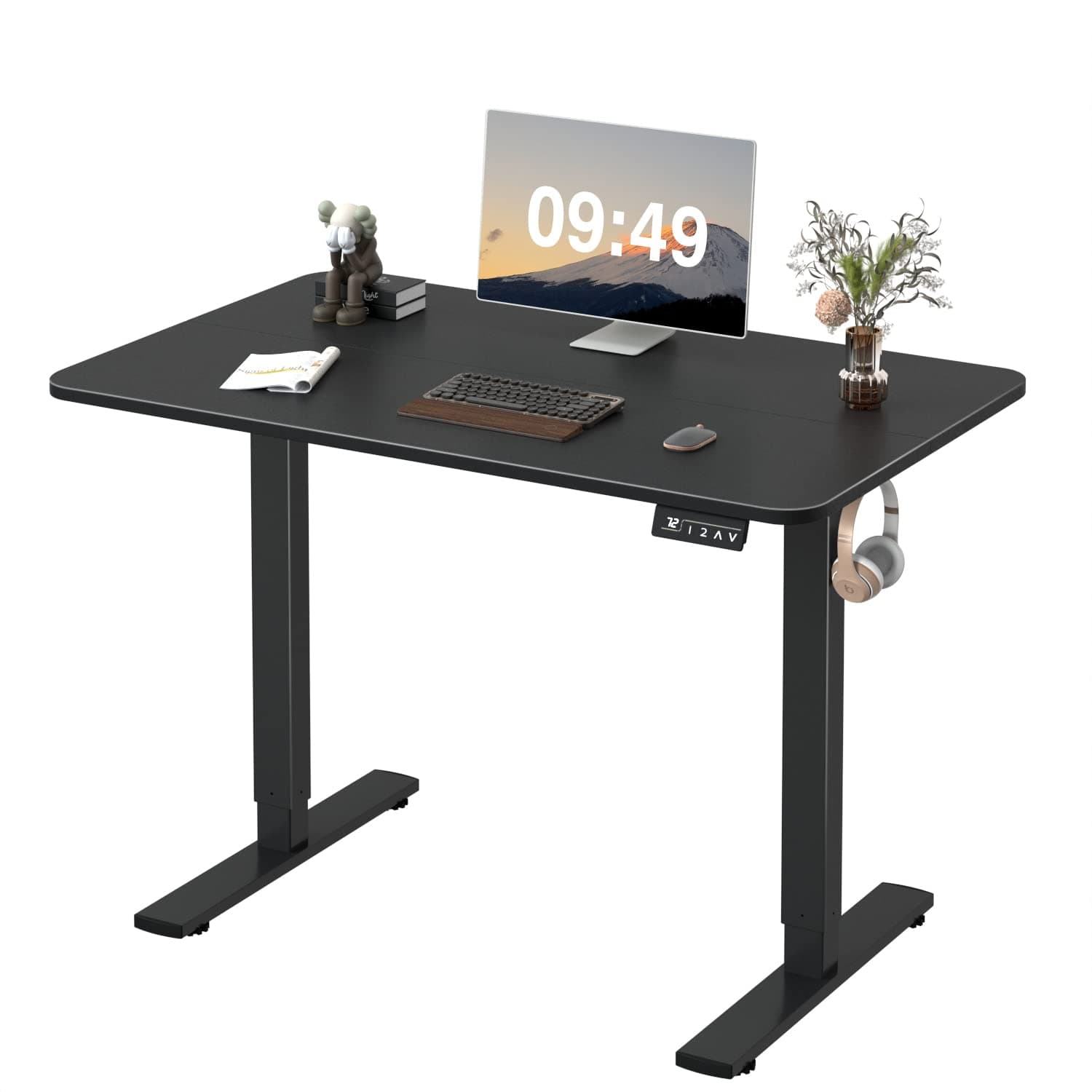 Furmax Electric Height Adjustable Standing Desk Large 48 x 24 Inches Sit Stand up Desk Home Office Computer Desk Memory Preset with T-Shaped Metal Bracket, Black