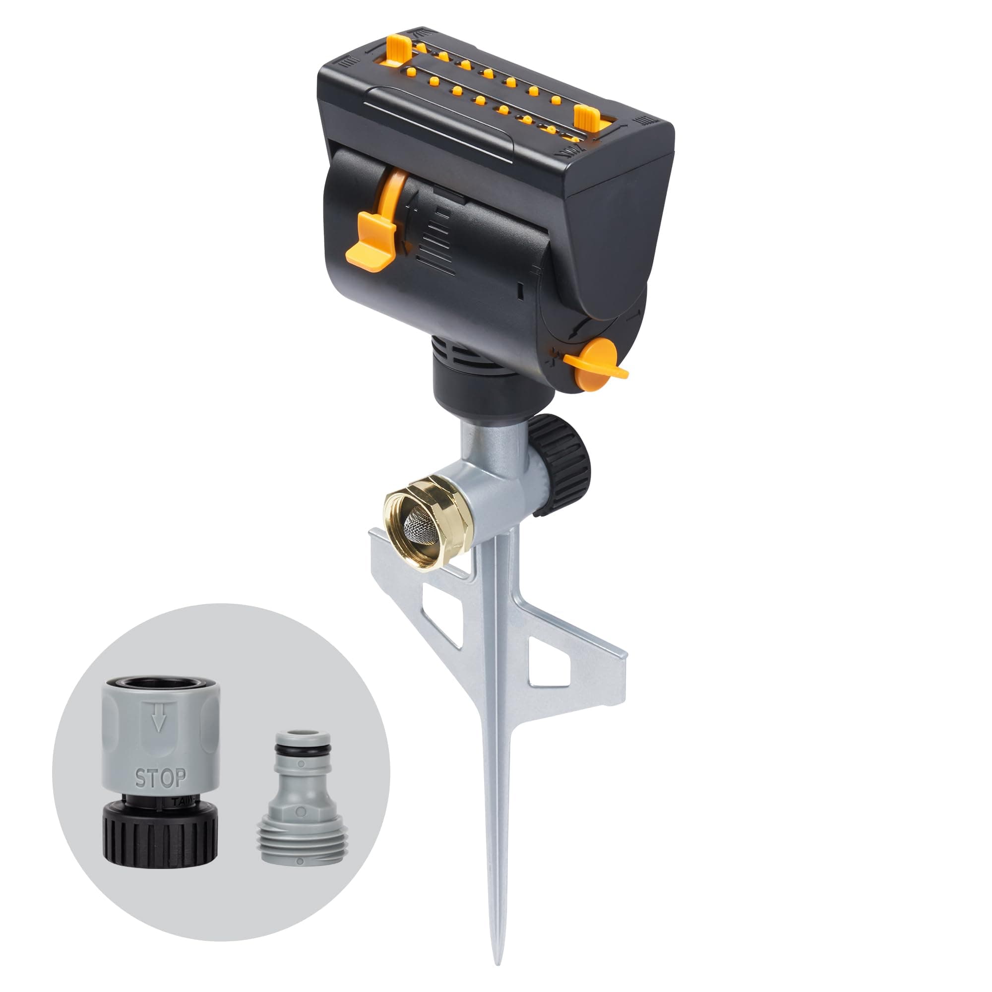 Melnor Mini Oscillator on Step Spike, Black, Metal, Oscillating Style, Up to 4000 sq. ft. Coverage