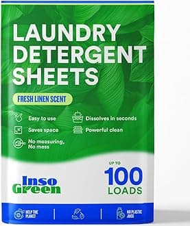Eco Washer Sheets Detergent - 100 Loads, Zero Plastic Jugs, No Mess & Space-Saving Laundry Strips - Travel Laundry Detergent - 50 Sheets