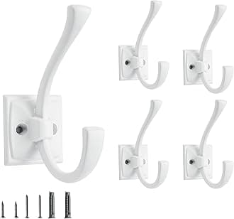 Sponsored Ad - CABDM 5 Pack Decorative Heavy Duty Towel Hooks for Hanging Robe Double White Coat Hooks Wall Mounted with Screws for Key, Towel, Bags, Cup, Hat