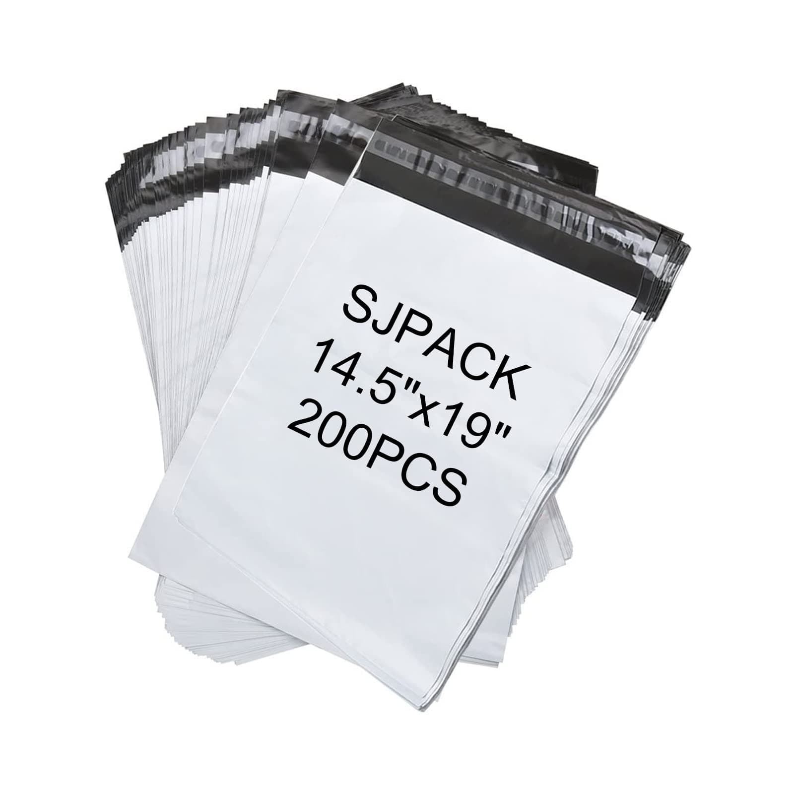 SJPACK 200pcs 14.5x19 Poly Mailers 2.5 Mil Envelopes Shipping Bags With Self Sealing Stripe,White Poly Mailers