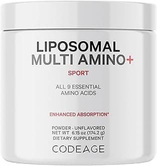 - Codeage Liposomal Multi Amino Powder Supplement - BCAA & EAA Supplement All 9 Essential Amino Acids, Branched-Chain Amino Acid, Pre & Post Workout, Unflavored, Liposomal Delivery, Non-GMO, 6.15 oz