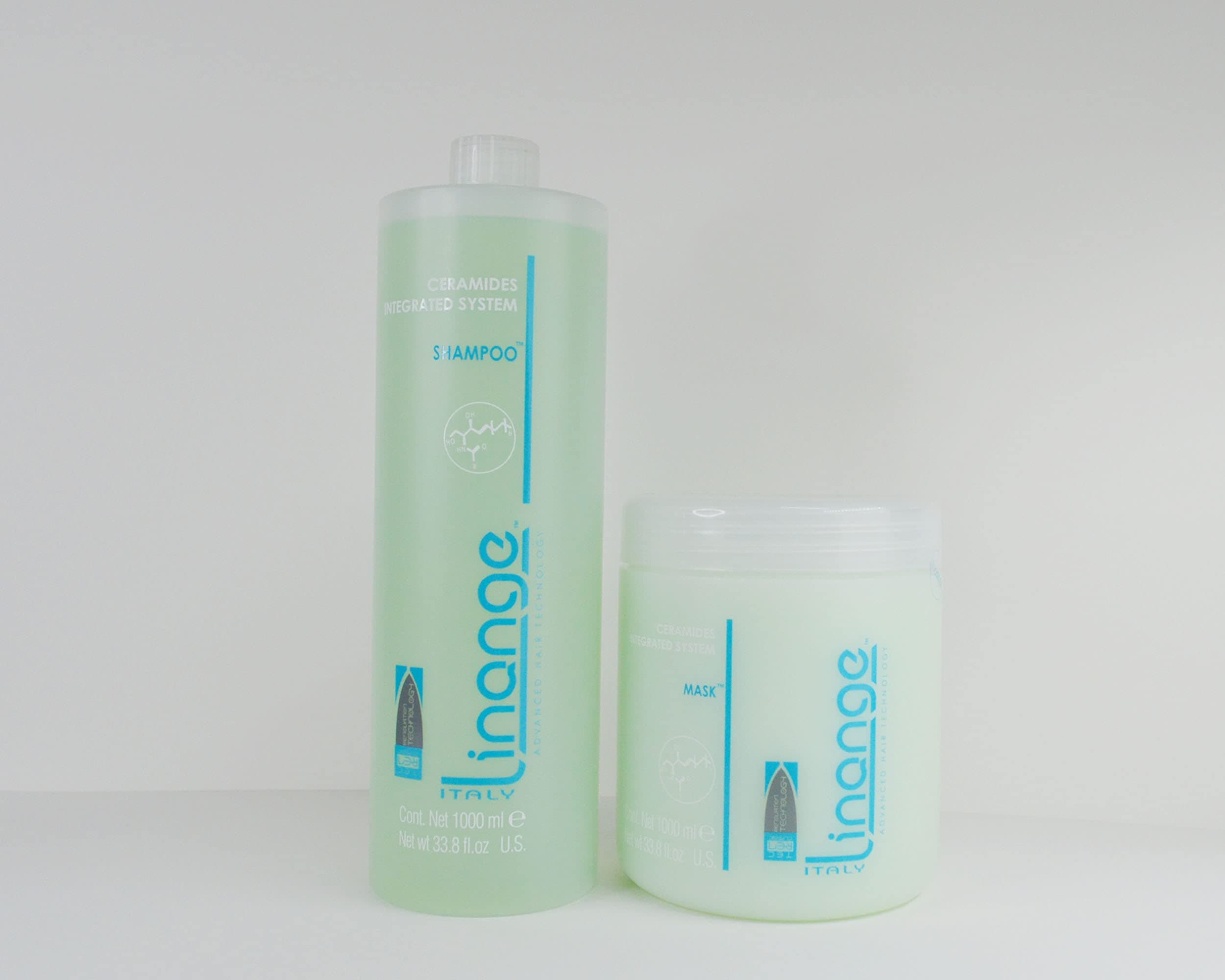 Linange Ceramides Integrated System Shampoo 33.8oz and Mask 33.8oz/1000ml - Free Starry Lip Plumping Gloss 10ml