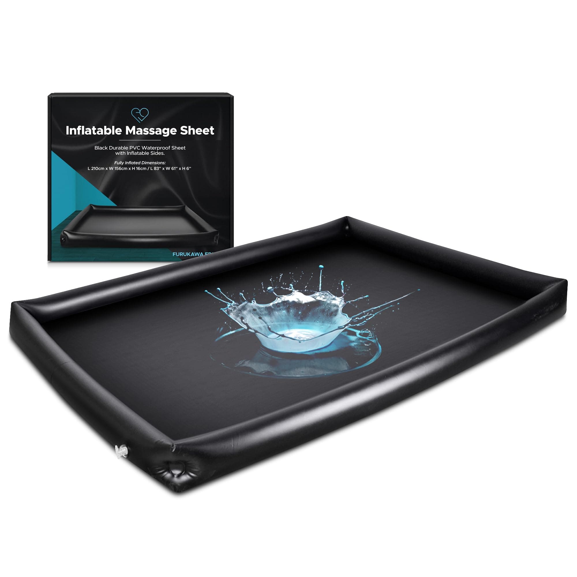 Inflatable Massage Sheet | Black Durable PVC Waterproof Sheet with Inflatable Sides | 210cm x 156cm x 16cm | Nuru Massage Therapy Sheets