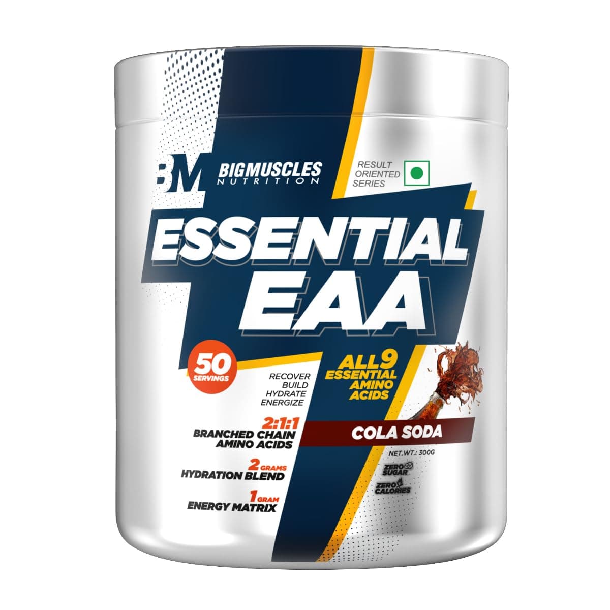 Bigmuscles Nutrition Essential EAA [50 Servings, Cola Soda], Full Spectrum EAAs-BCAA, Hydration Blend, Energy Matrix, Keto Friendly, All 9 Essential Amino Acids,Pack of 300 gm Powder
