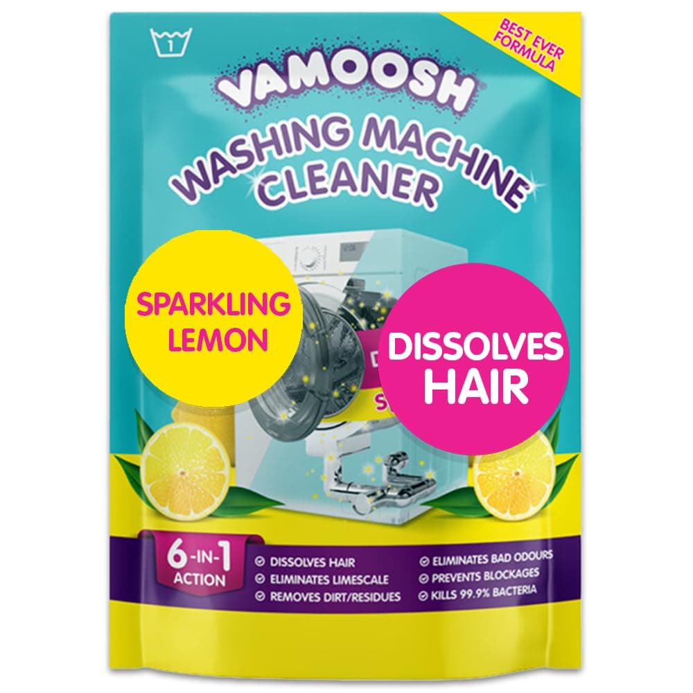– 6-in-1 Washing Machine Cleaner, Dissolves Hair, Eliminates Bad Odours, Removes Limescale, Deep Clean, Leaves Smelling Fresh, Antibacterial, Descales (Lemon, Single Pack)