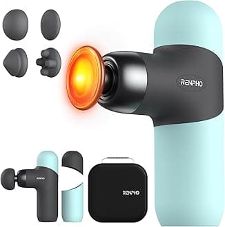 RENPHO Mini Thermal Massage Gun with Heat Function, Mini Massage Gun, Portable Fashionable Percussion Massager, with Coloured Silicone Sleeves, Travel Size with Carry Bag, for Muscle Massage, Blue