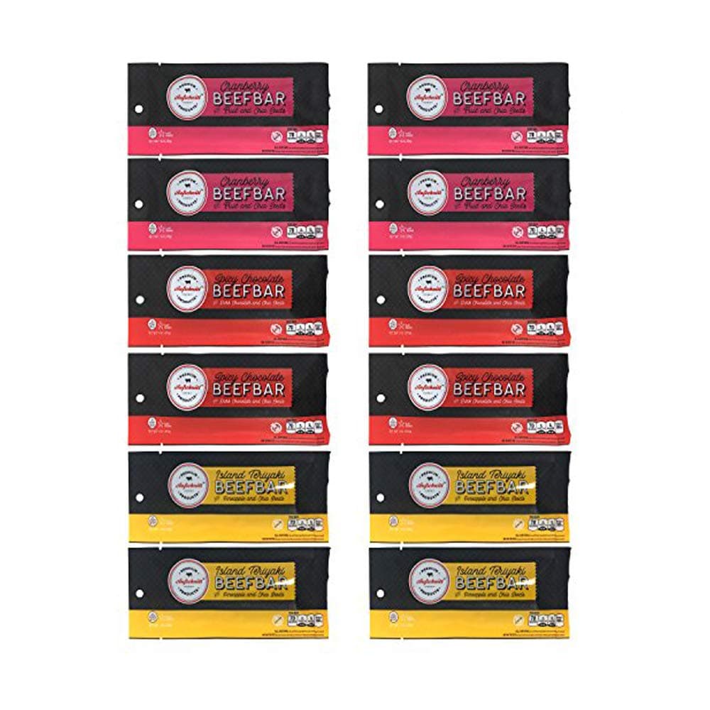 Aufschnitt Beef Bars - High Protein Snack with Grass Fed Beef - Kosher, and Keto Friendly - Variety Pack, 12 Count