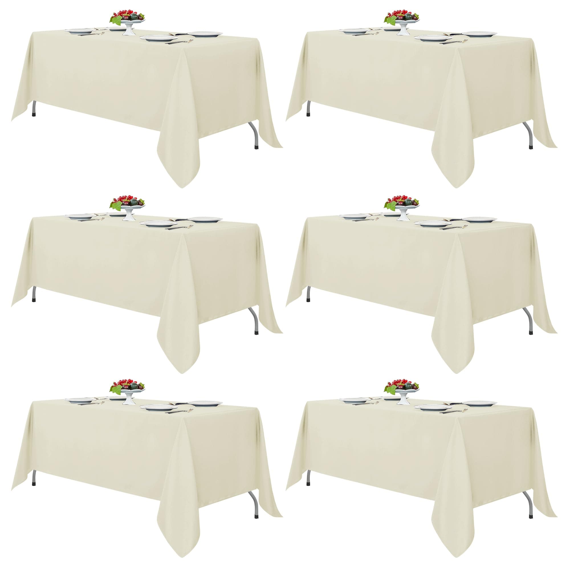 Fitable Ivory Tablecloths for 6-8 Foot Tables, 6 Pack - 70 x 120 Inches - Reusable and Washable Table Clothes, Polyester Fabric Table Covers for Wedding, Party, BanquetOEKO-TEX STANDARD 100