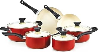 【平行輸入品】Cook N Home 10ピース調理器具セット＜レッド＞　テフロン加工セラミックコーティング〜PTFE,PFOA,カドミウムフリー〜