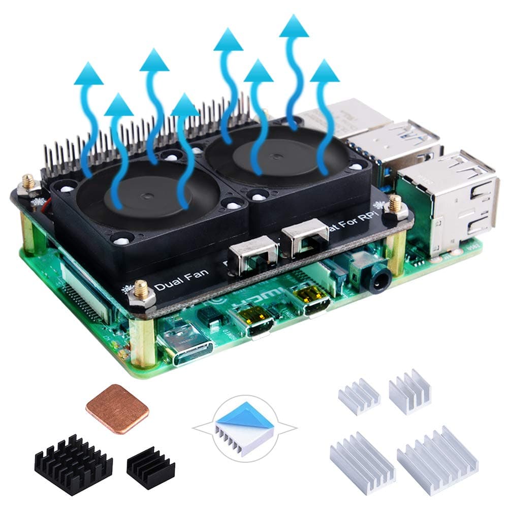 GeeekPi Raspberry Pi 4B GPIO Expansion Board with Dual Cooling Fans DC 5V with LED, Raspberry Pi 4B Heatsink Kit for Raspberry Pi 4 Model B/Raspberry Pi 3B+/3B/Raspberry Pi 2B/Raspberry Pi Zero