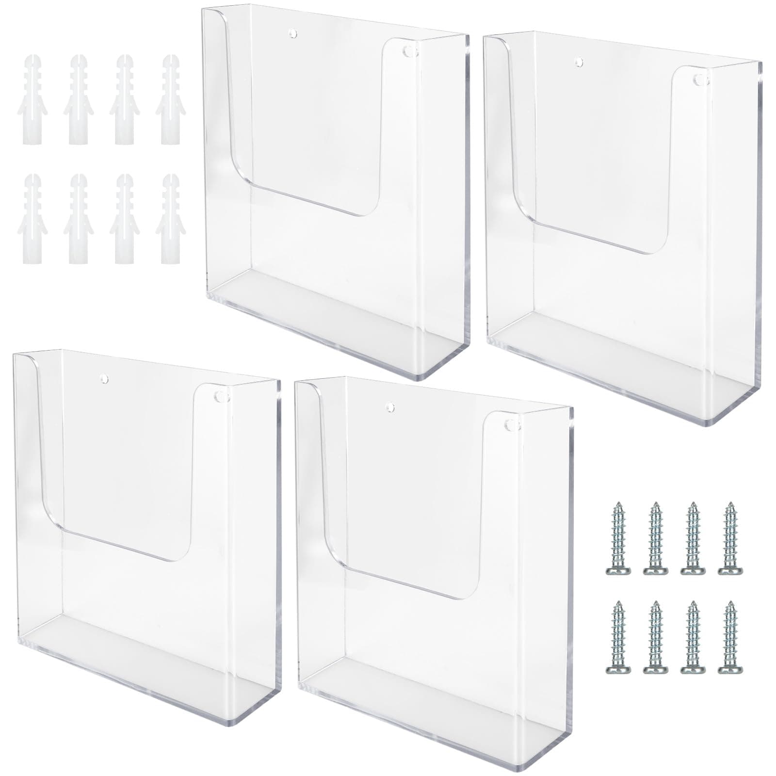 ZOFORTY ZOFUN 4 Pcs A4 Wall Mounted Leaflet Holders, Clear Document Holder With Screws and Expansion Tubes, Acrylic Magazine Racks for Restaurant Menu Office Files