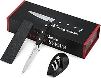 Master Maison 3.5 Inch Paring Knife With Sharpener - Professional German Stainless Steel Kitchen Knife Set With Black Handle, Edge Guard, and Dual Sharpener - Precise Peeling Tool