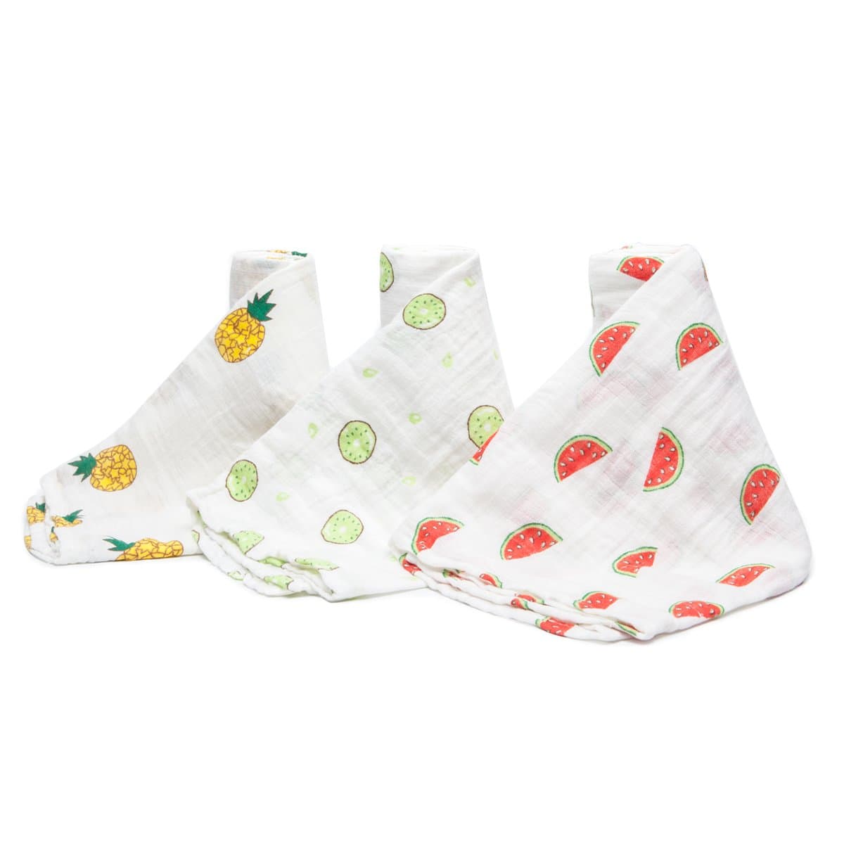 PEKITAS Extra Large Muslin Baby Swaddle Blankets - 3 Pack - 45 x 45 inch - Unisex (3 PCS- Fruits Series)