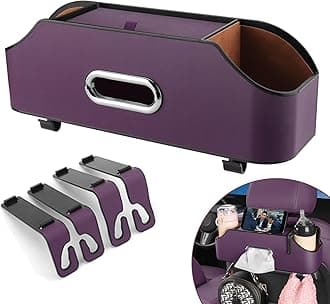 Car Seat Back Organizer - Stylish & Functional Storage for Family Adventures - Cup Holders, Tissue Box & Hooks - Perfect for Kids, Road Trips & Travel (Purple)
