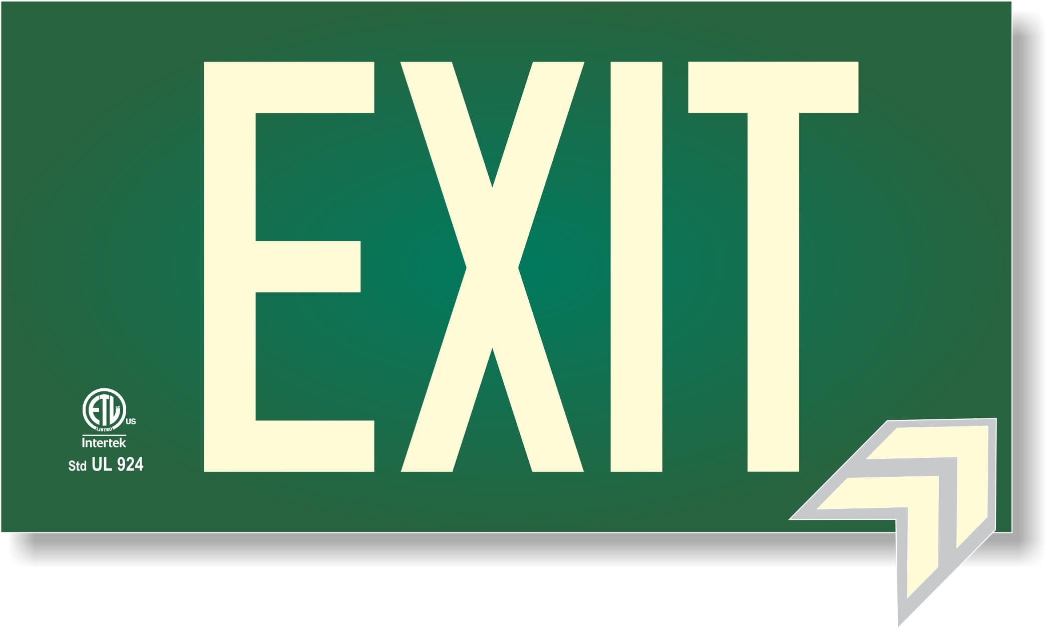 Photoluminescent Exit Sign Green - Aluminum Code Approved UL 924 / IBC/NFPA 101 | NightBright USA Part Number ULG-050