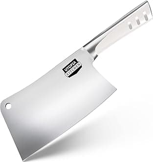 Utopia Kitchen 8 Inch Cleaver Kitchen Knife Chopper Butcher Knife Stainless Steel for Home Kitchen and Restaurant (White)
