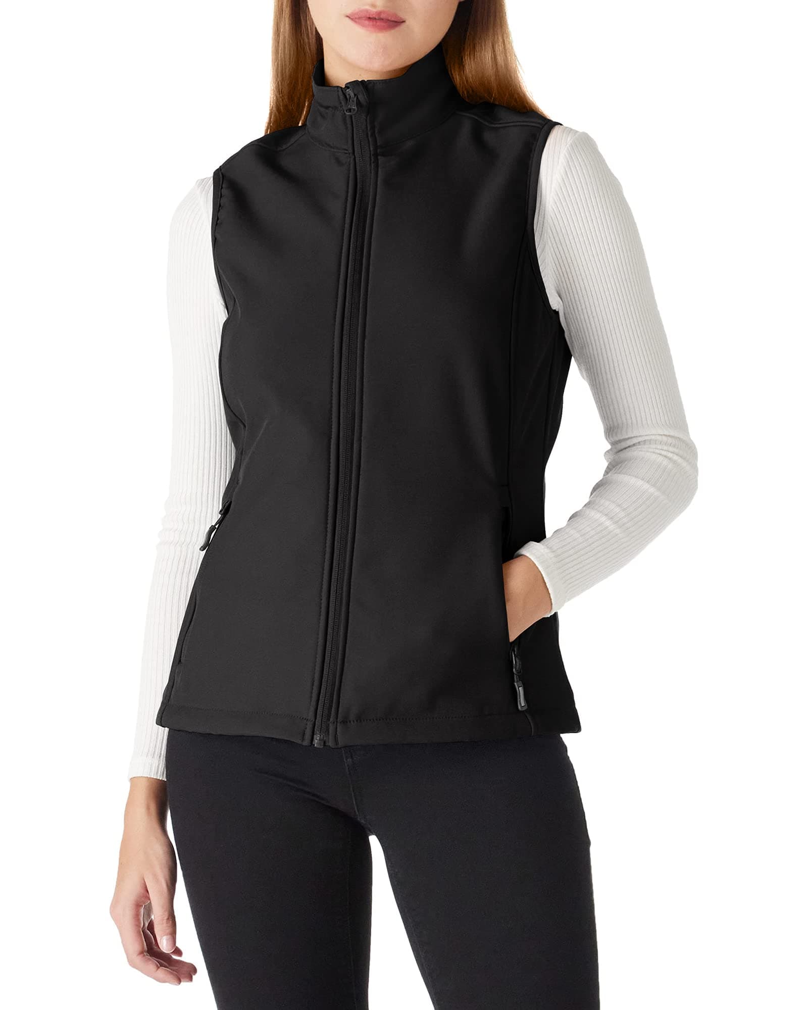 Women's Lightweight Softshell Vest Windproof Fleece Lined Zip Up Sleeveless Jacket for Running Hiking Golf