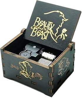 Beauty and the Beast Music Box, Wooden Hand Crank Beauty and the Beast Theme Music Box,18 Note Mechanism Antique Carved Wood Musical Box for Kids Friends