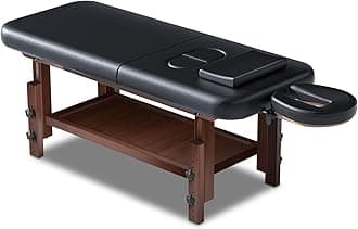 Stationary Wood Massage Table with 4'' Thick Memory Foam, Premium Massage Table with Adjustable Height Legs, PU Leather, Storage Shelf for Treatment, Physical Therapy & Spa Facial,82 x 32 x 35Inch