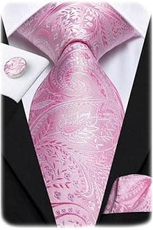 Paisley Floral Ties Set for Men Silk Mens Stripes Necktie Pocket Square Cufflinks Set Formal Business