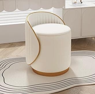 T&T Co Light Luxury 360 Degree Rotating Makeup Bench Bedroom Dressing Table Stool Storage with Backrest Round Stool Makeup Chair Leisure Ottoman Vanity Stool (Design 1, 1 Stool)