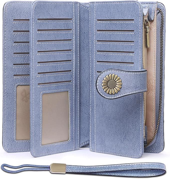 SENDEFN Wallets for Women Leather Credit Card Holder with RFID Blocking Large Capacity Wristlet | with RFID Blocking, Large Capacity, Wristlet, with RFID Blocking, Large Capacity, Wristlet