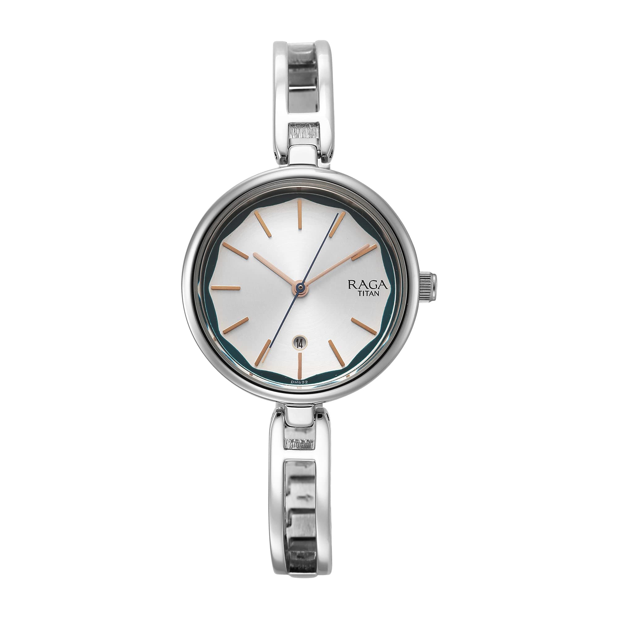 Titan Raga Viva Quartz Analog with Date Silver Dial Silver Metal Strap Watch for Women - NT2683SM01