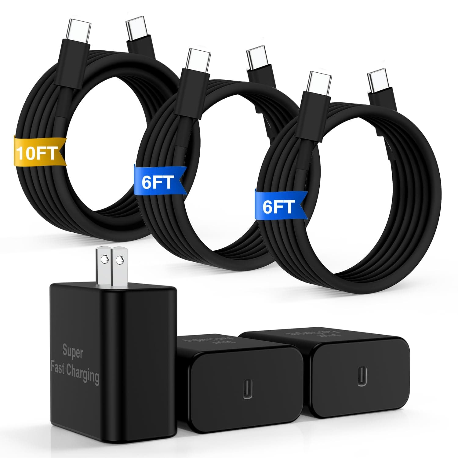 - iPhone 17 16 Pro Max Charger Fast Charging, 45W Super Fast USB C Chargers for iPhone 17 (6FT+6FT+10FT) Type C Chargers Cord with Fast Charger Block for iPhone 17/16/15 series/iPad/ GalaxyS26/S25 Black