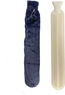 Extra Long 2L Hot Water Bottle with Soft Fleece Cover – Neck, Shoulder, Back & Leg Warmer – Hand & Feet Heat Therapy – Pain Relief for Cramps, Aches – Blue Heat Pack Wrap | M&W