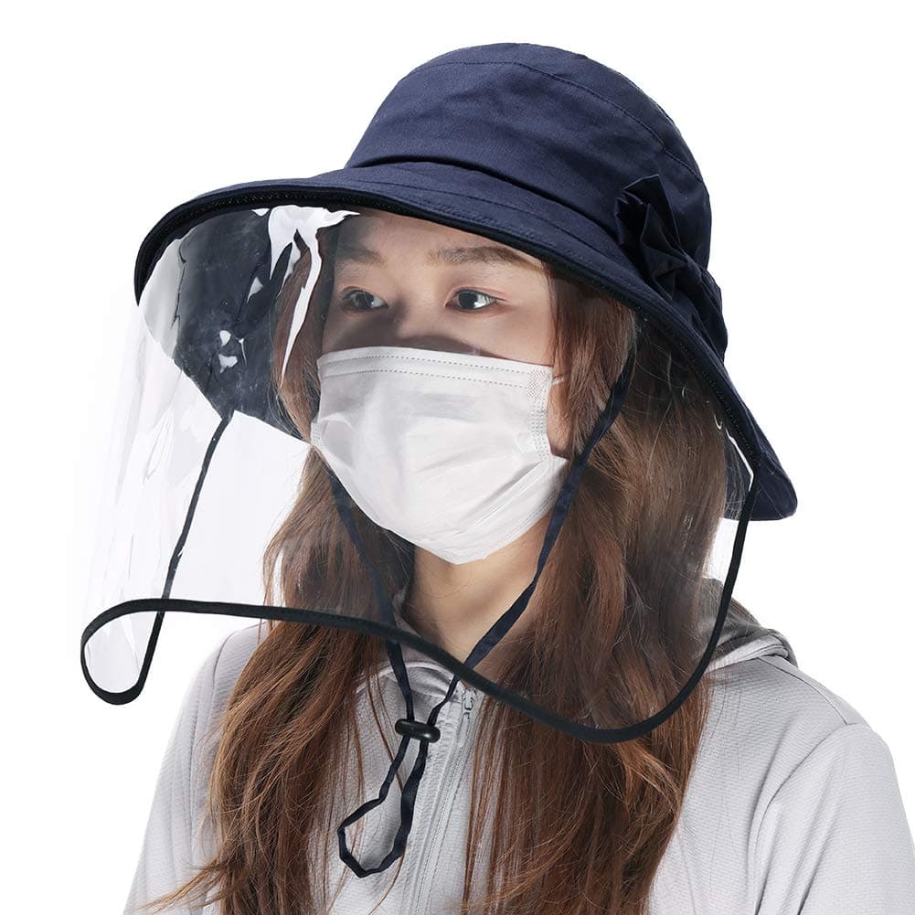 Comhats Ladies Wide Brim UPF 50 Sun Hat Protective Hat with Removable Food Grade Face Shield Cover Visor Anti-Spitting Anti-Droplet