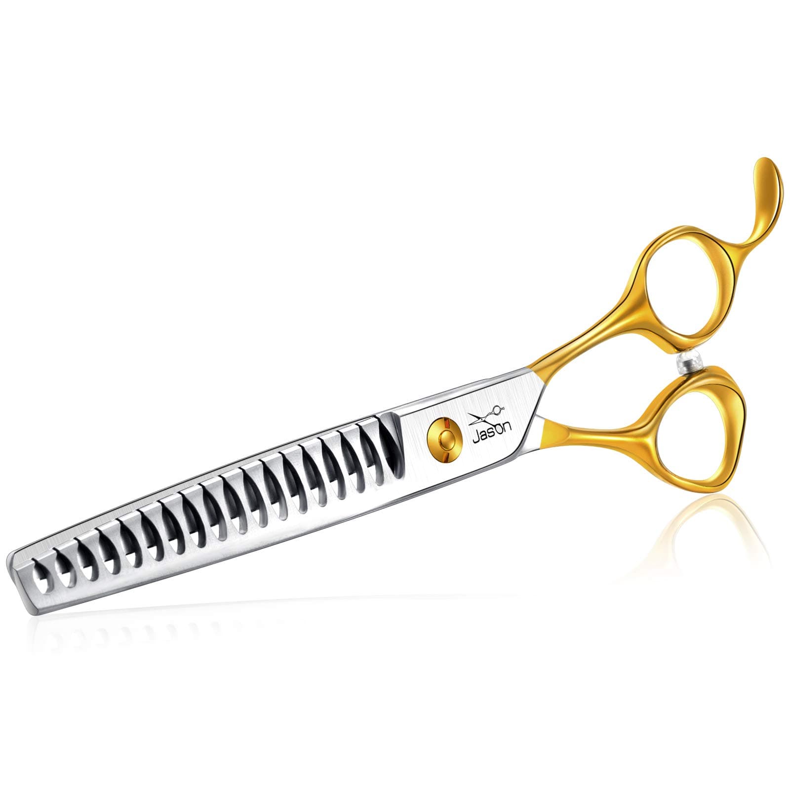 JASON 7.5" 18 Teeth Chunker Shears for Dogs Cats Grooming Texturizing Blending Thinning Scissor Pets Trimming Kit Sharp Gold Shear for Right Handed Groomers