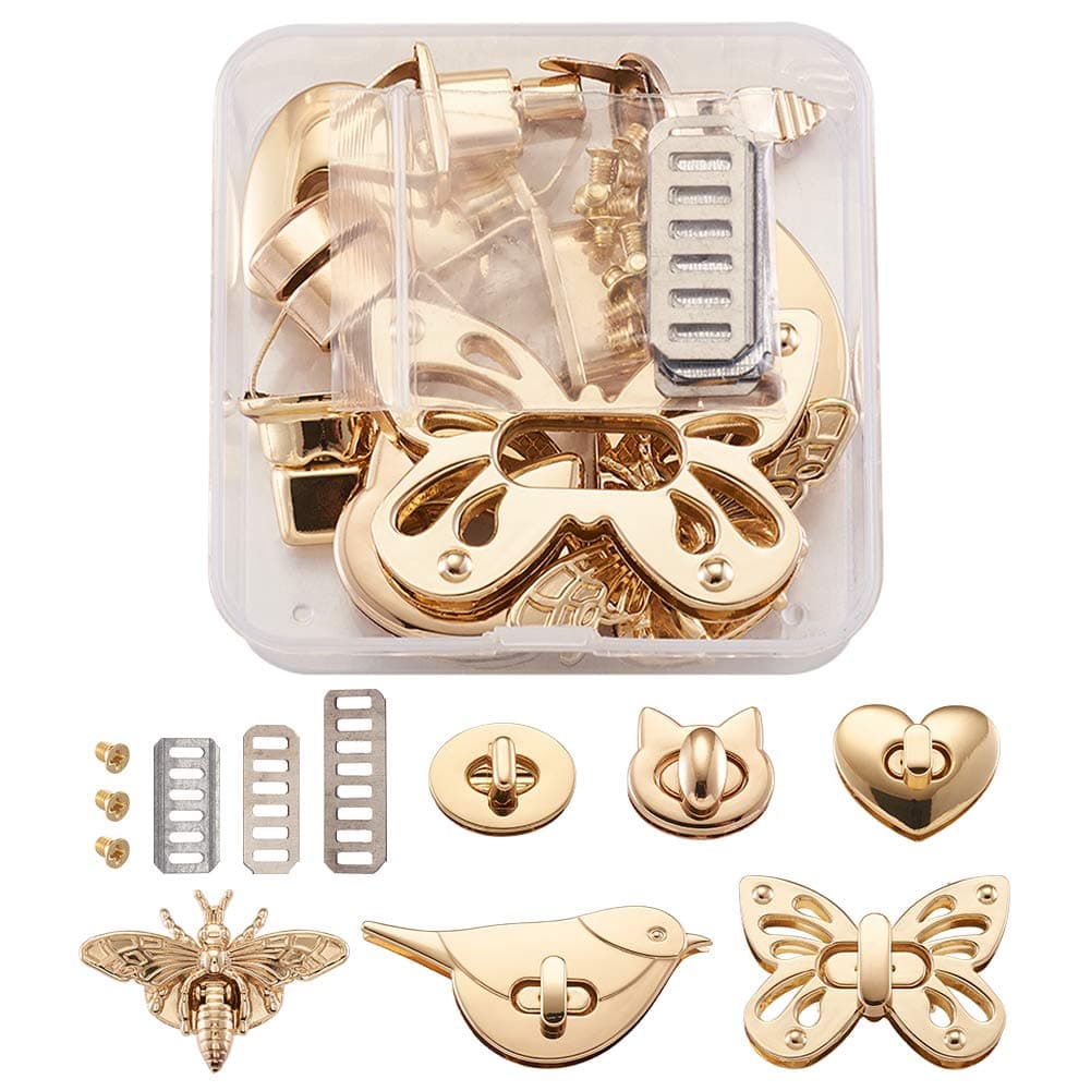 Craftdady 6 Sets Purse Turn Lock Clutches Closures Bees Butterfly Bird Cat Oval Heart Purse Twist Lock Handbag Bag Hardware Accessory