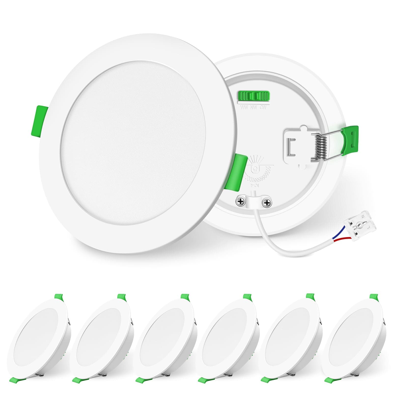 ALUSSO Lighting LED Downlights Dimmable Recessed Ceiling Lights 12W 1200lm High Brightness, 3000K Warm 4000K Neutral 6500K Cool White Bathroom Spot Lights Ceiling Ultra Slim Spotlights IP44, 6 Pack