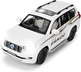 Compatible for 1:18 Scale Collectible Prado Diecast Model Car Toy, Zinc Alloy Pull Back Toy Car Vehicle with Lights and Sounds for Decoration Adult Boys Girls Gift (White)
