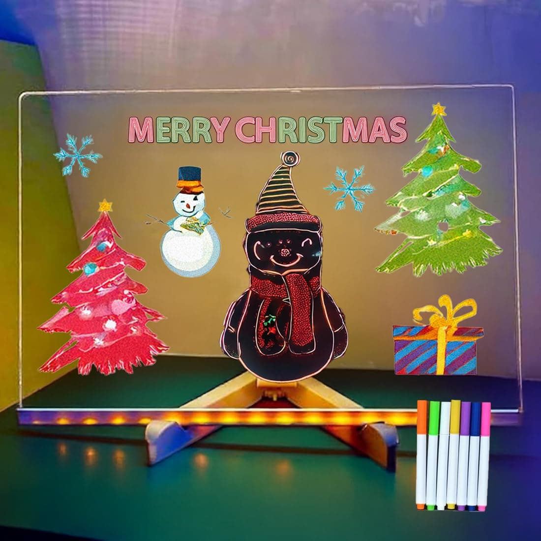 Large LED Note Board with Colors - Luminous Light Up Acrylic Message Board with Stand - LED Writing Drawing Boards to Write on - Tracing Pad Drawing Tablets Gifts