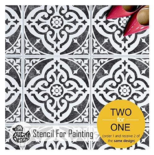 2 x Faux Tile Stencils - Paint Tile Effect on Floors Walls Furniture - Turin 8" (203mm) Single