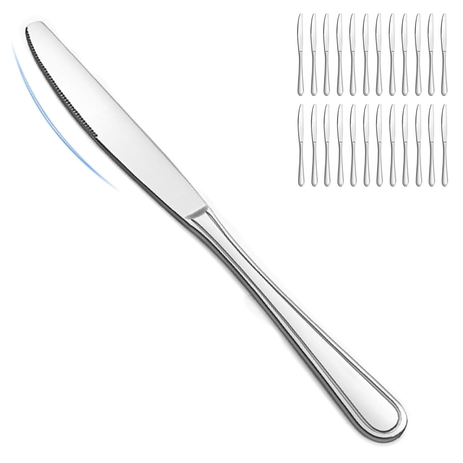 24-Piece Dinner Knives, 8.9-Inch Dinner Knife Set, Butter Knife, Food Grade Stainless Steel, Sharp knives Bulk, Mirror Polished Table knives, Silver Knife