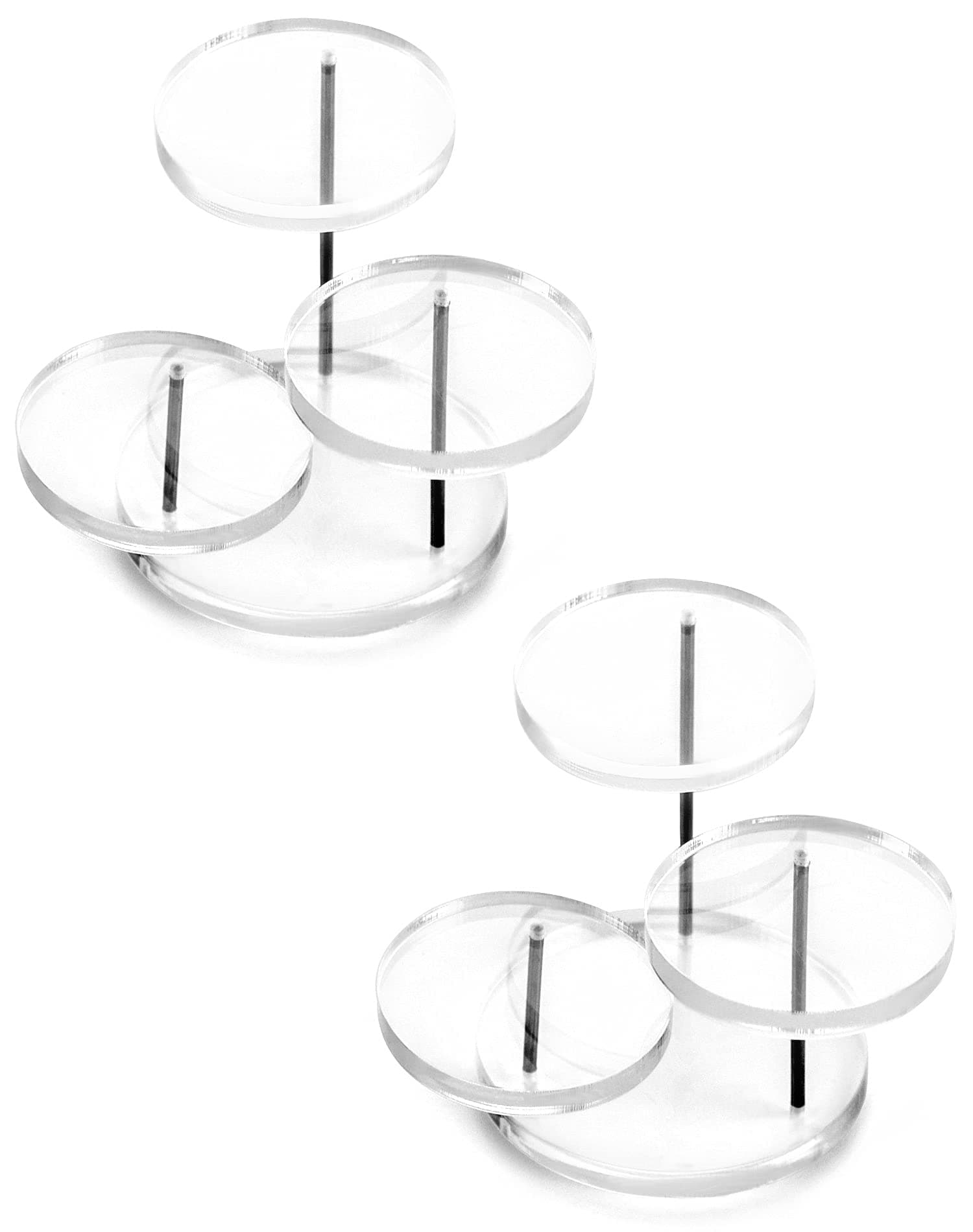 QWORK Round Acrylic Products Display Riser Stands, 3 Tier Jewelry Display Stands for Rings Earrings,Mini Figurines, Clear, 2 Pack