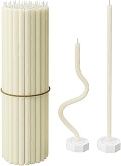 BlueBee 100% Natural Beeswax Candles with Honey Scent + 2 Stands - Tall and Thin Taper Candles - Perfect for Church, Home Decor, Birthdays - 40-Pack (40pcs + 2 Stands for Candle)…