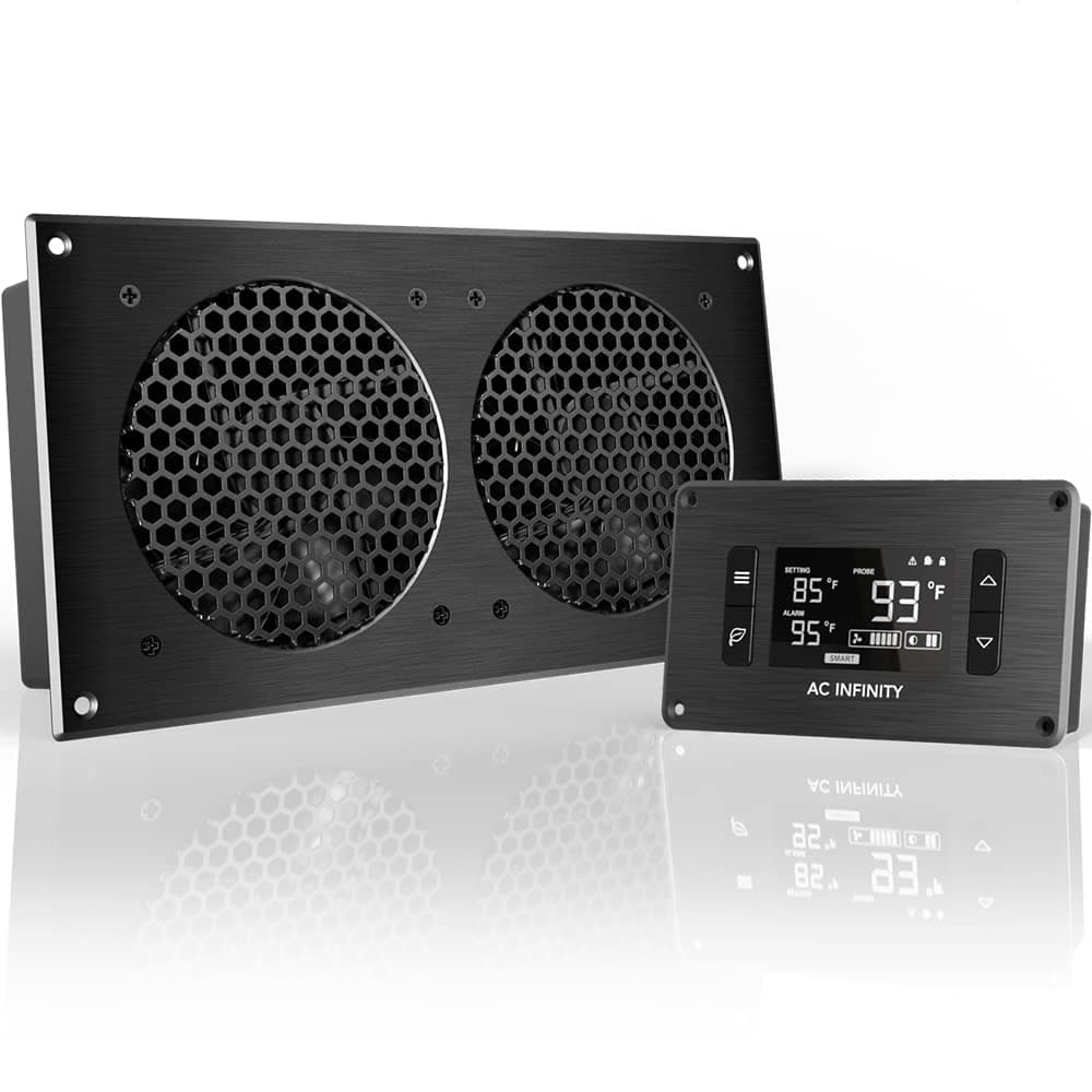 AC Infinity AIRPLATE T7, Quiet Cooling Fan System with Thermostat Control, for Home Theater AV Cabinets