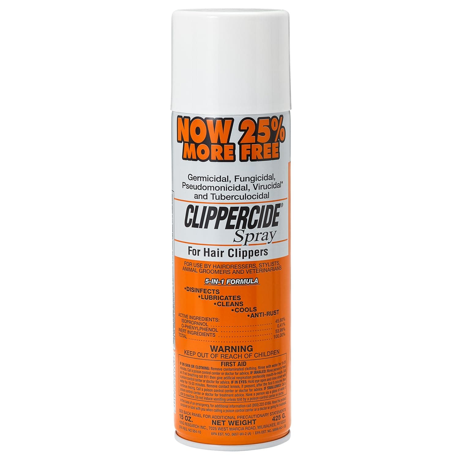 5-in-1 Clipper Disinfectant Spray 15oz, 1 Pack | Cleans, Lubricates, Cools, Prevents Rust & Disinfects | Professional Clipper Spray for Barbers, Stylists & Pet Groomers | Made by BARBICIDE