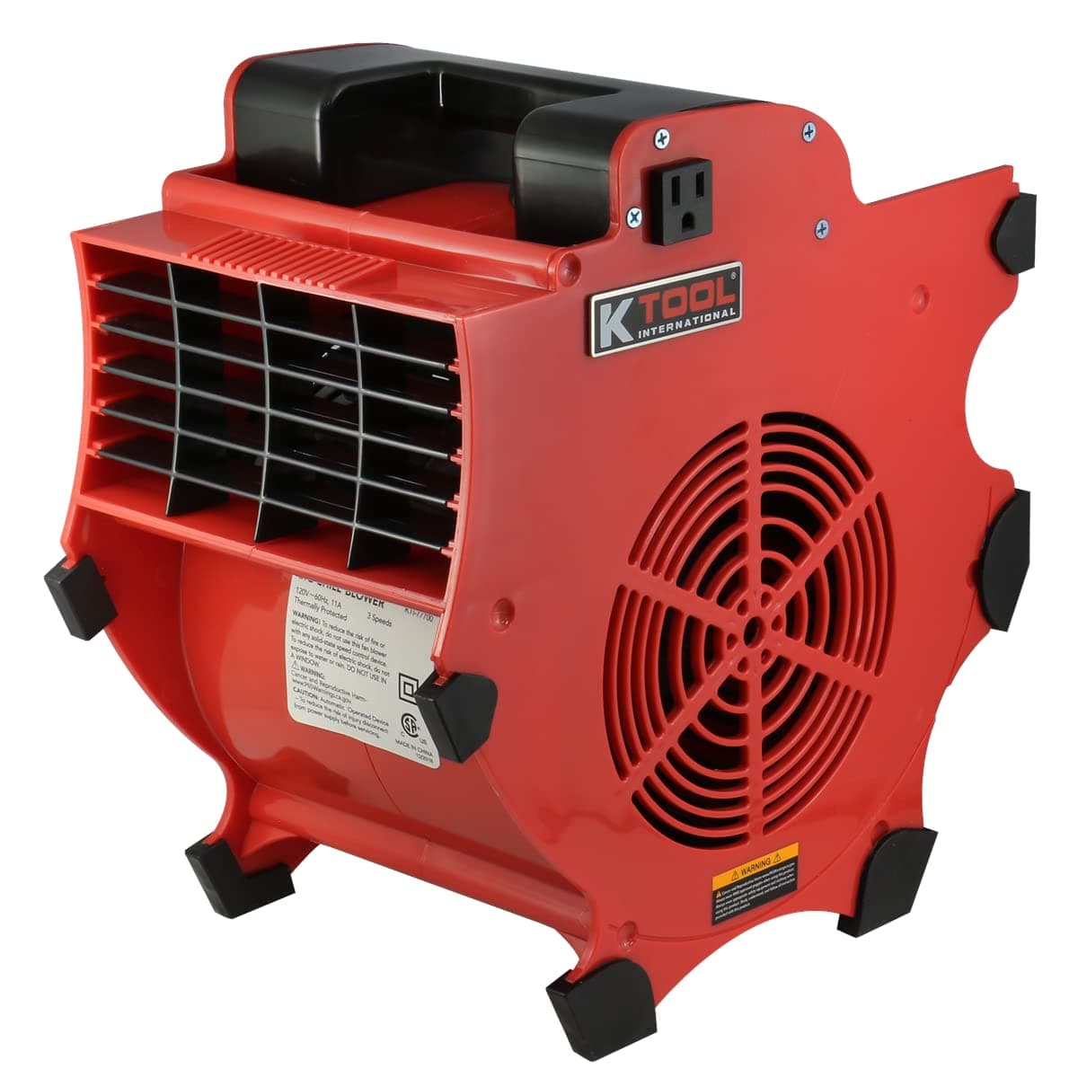 K Tool International 77700 Big Chill Workforce Blower Floor Fan, 1200 CFM, 3 Speed Motor, Overload Protection, Impact Resistant ABS, 300 Watt, 110-120V, 60Hz, 4 Angle Positions, Indoor/Outdoor, Red