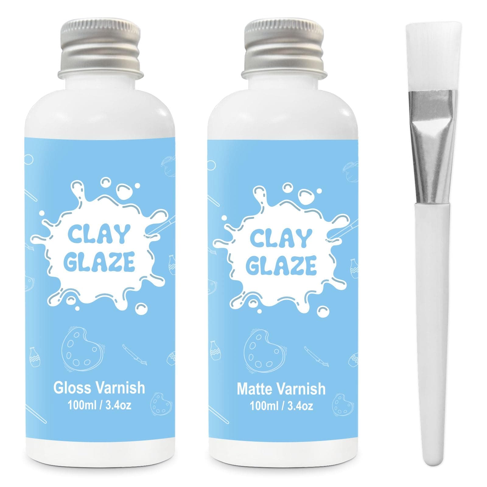 EIGTWEN 2 x 100ml Air Dry Clay Glaze, Gloss & Matte Finish, Prevents Cracking, Scratches, Watertight & Fireproof, Compatible with Clay, Plaster, Metal, Wood, Jewelry & More