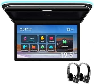 XTRONS Android Car Overhead Player 19.5 Inch Wide IPS Screen 8K Video Car Roof Mount Monitor Built-in Stereo Speakers Flip Down Overhead Car Monitor Support HDMI, USB, 2 Black IR Headphones Included