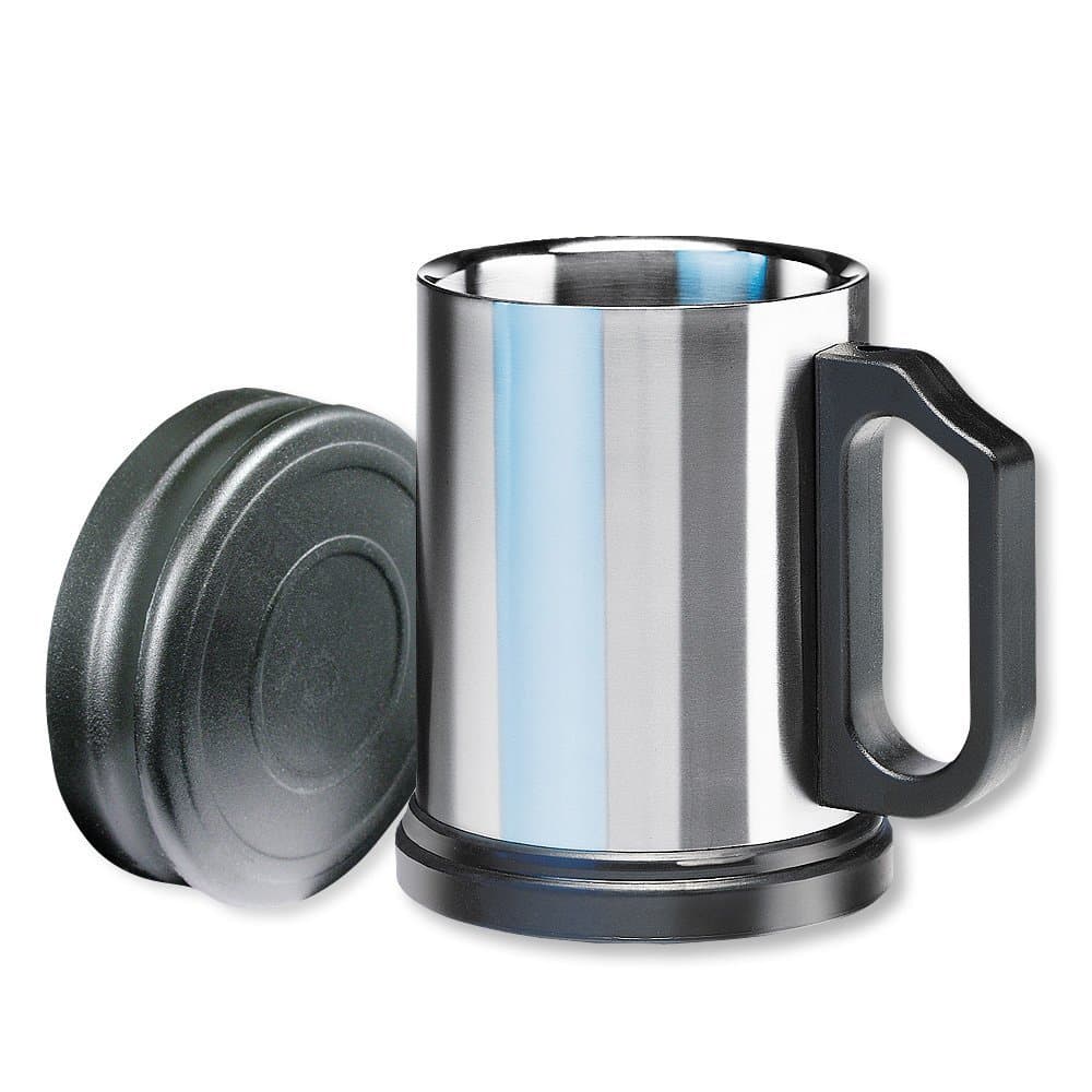 Isosteel VA-9557 0.4 L Mug with Plastic Lid and Removable Non-Slip Base Double-Walled, 18/8 Stainless Steel